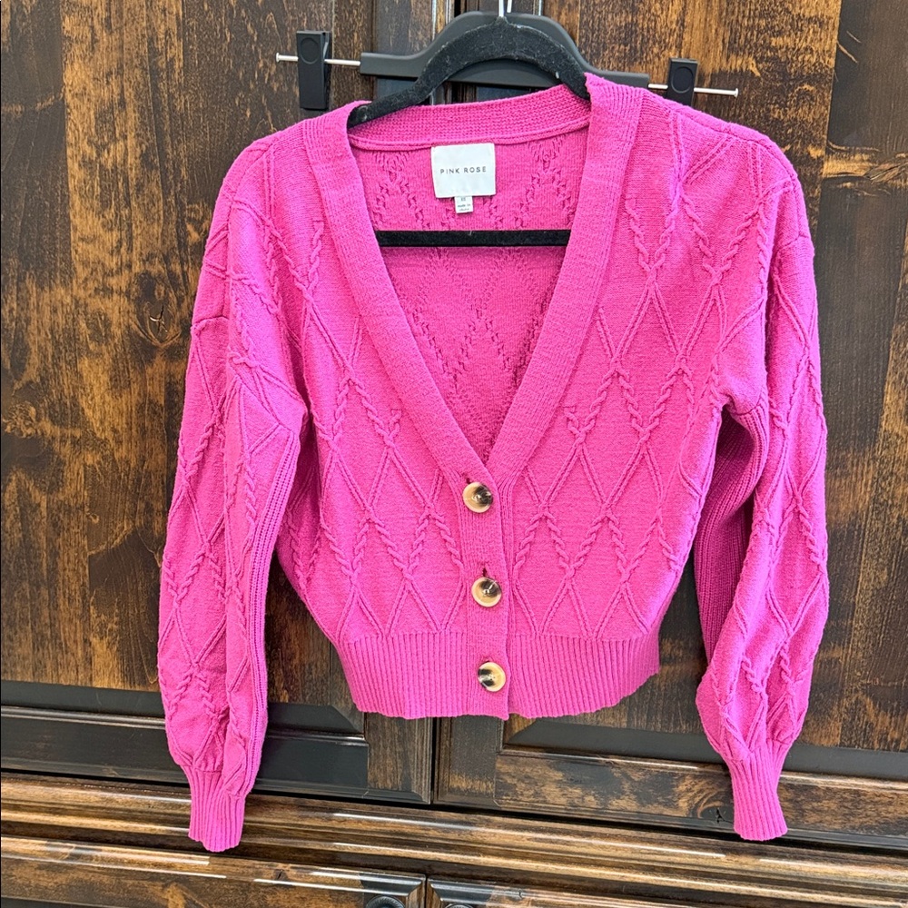 Pink Rose Women's Fuchsia Button-Up Cardigan